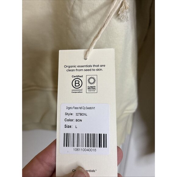 Mate The Label Organic Fleece Half Zip Sweatshirt Bone NWT Large - Picture 7 of 10